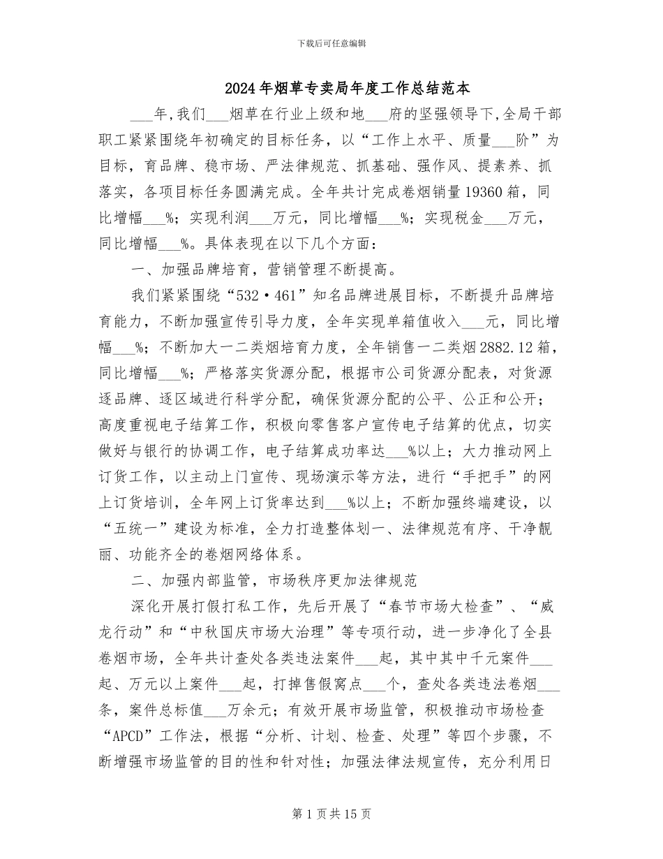2024年烟草专卖局年度工作总结范本_第1页