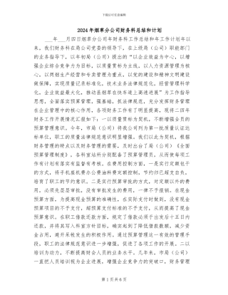 2024年烟草分公司财务科总结和计划