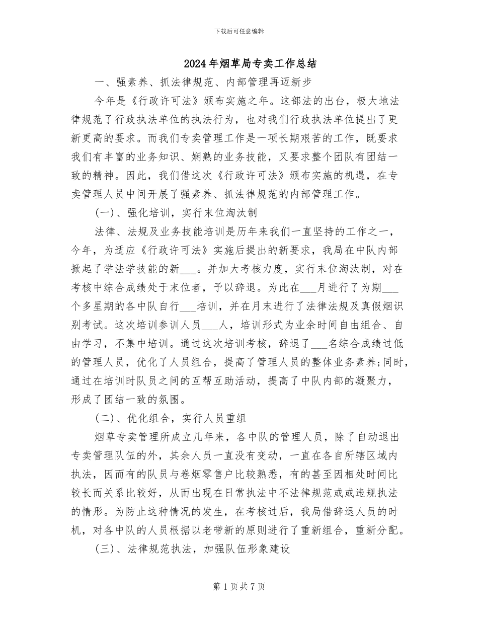 2024年烟草局专卖工作总结_第1页