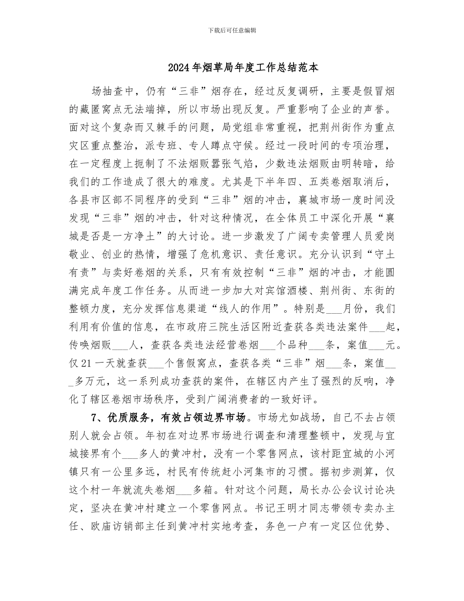 2024年烟草局年度工作总结范本_第1页