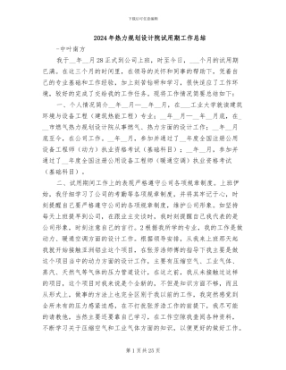 2024年热力规划设计院试用期工作总结