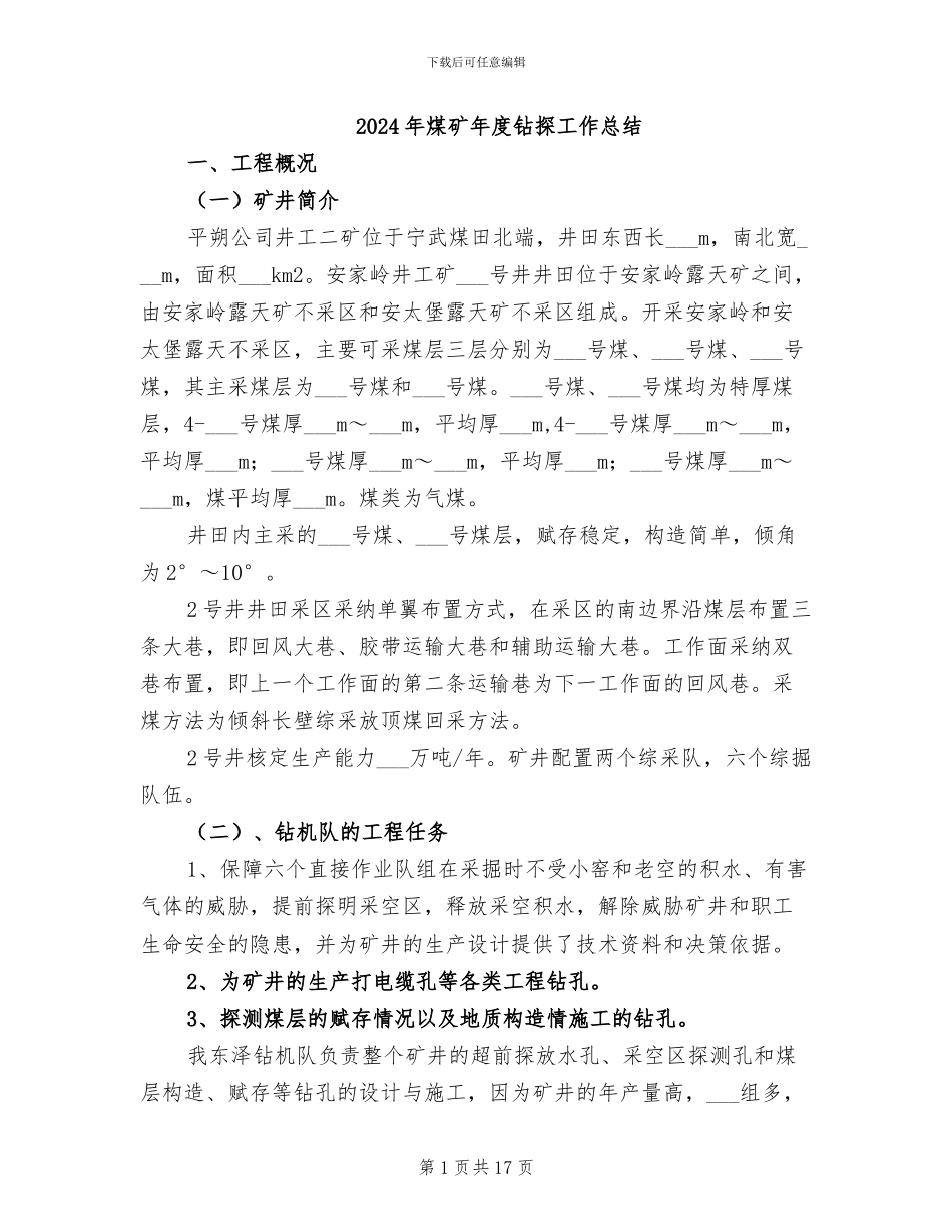 2024年煤矿年度钻探工作总结_第1页