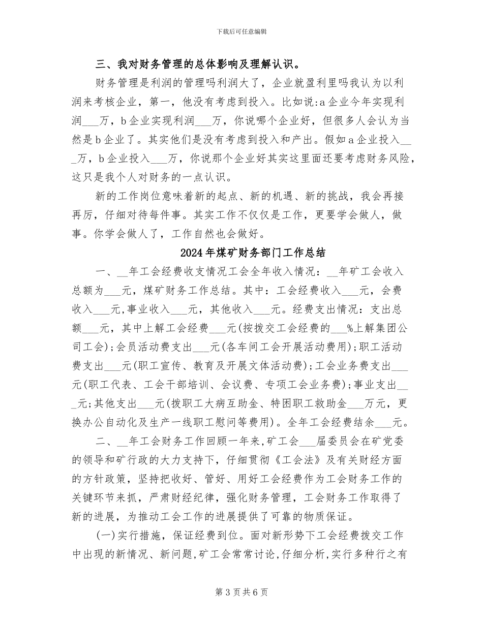 2024年煤矿财务试用期工作总结范文_第3页