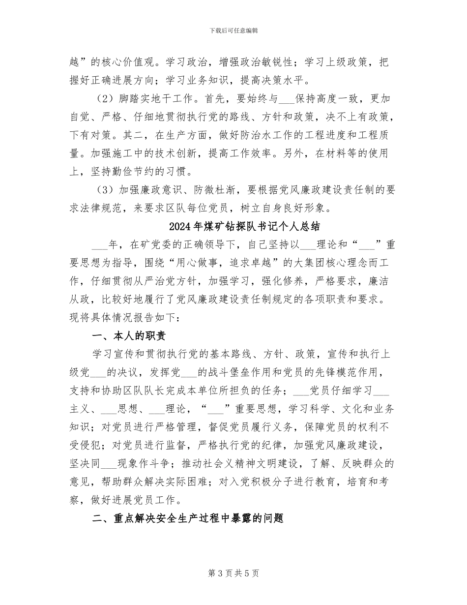 2024年煤矿钻探队书记个人年终总结_第3页