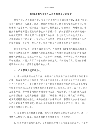 2024年燃气公司个人年终总结及计划范文