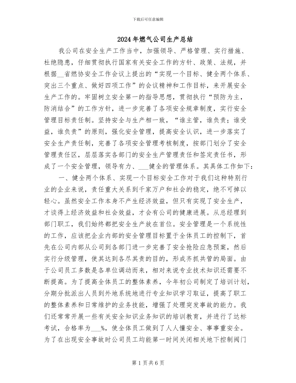 2024年燃气公司生产总结_第1页