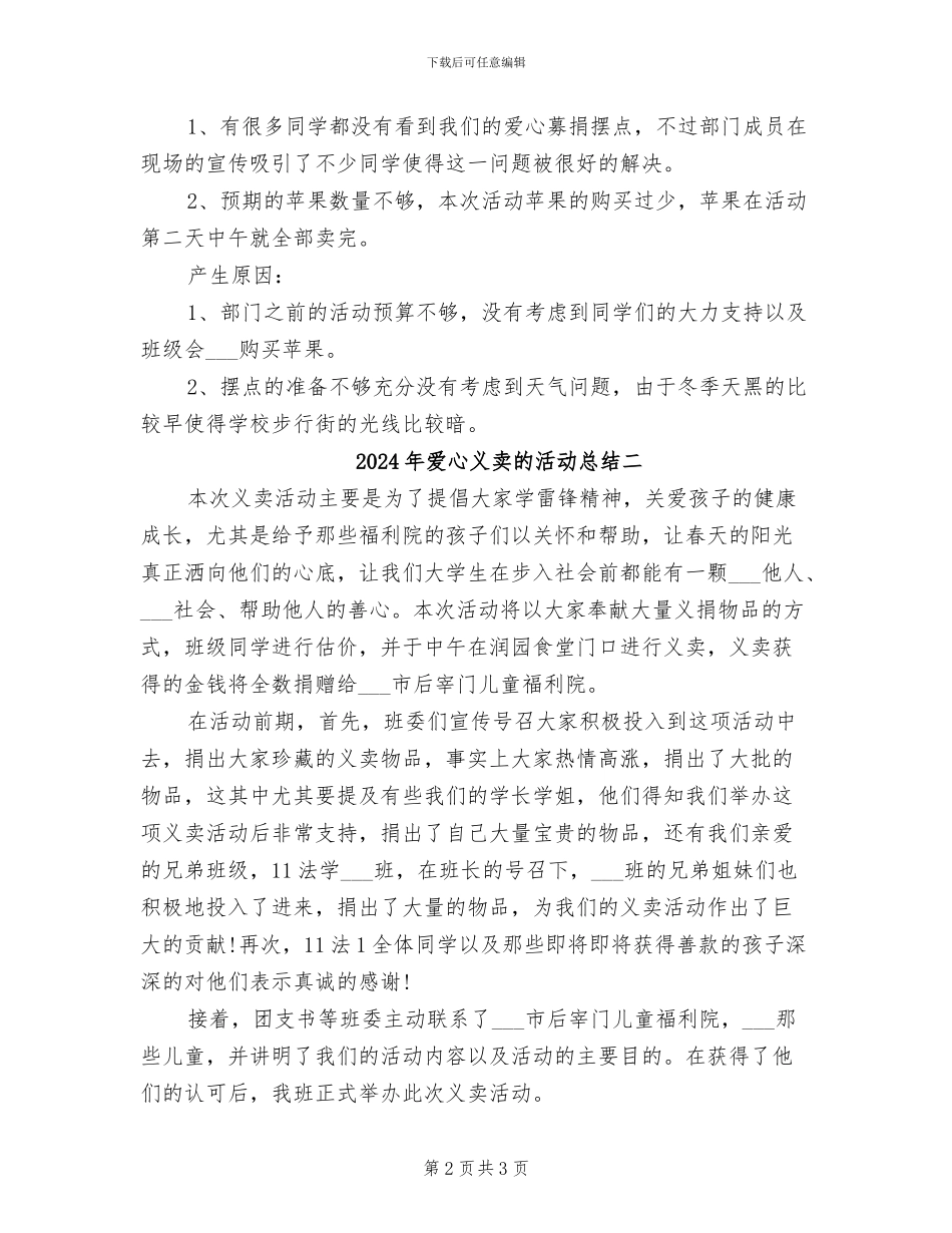 2024年爱心义卖的活动总结三_第2页