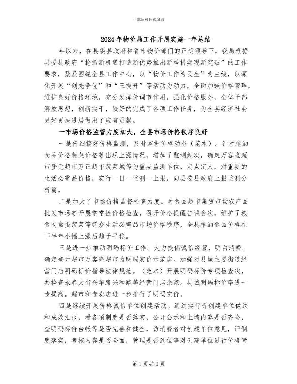 2024年物价局工作开展实施一年总结_第1页