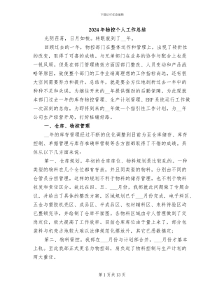 2024年物控个人工作总结