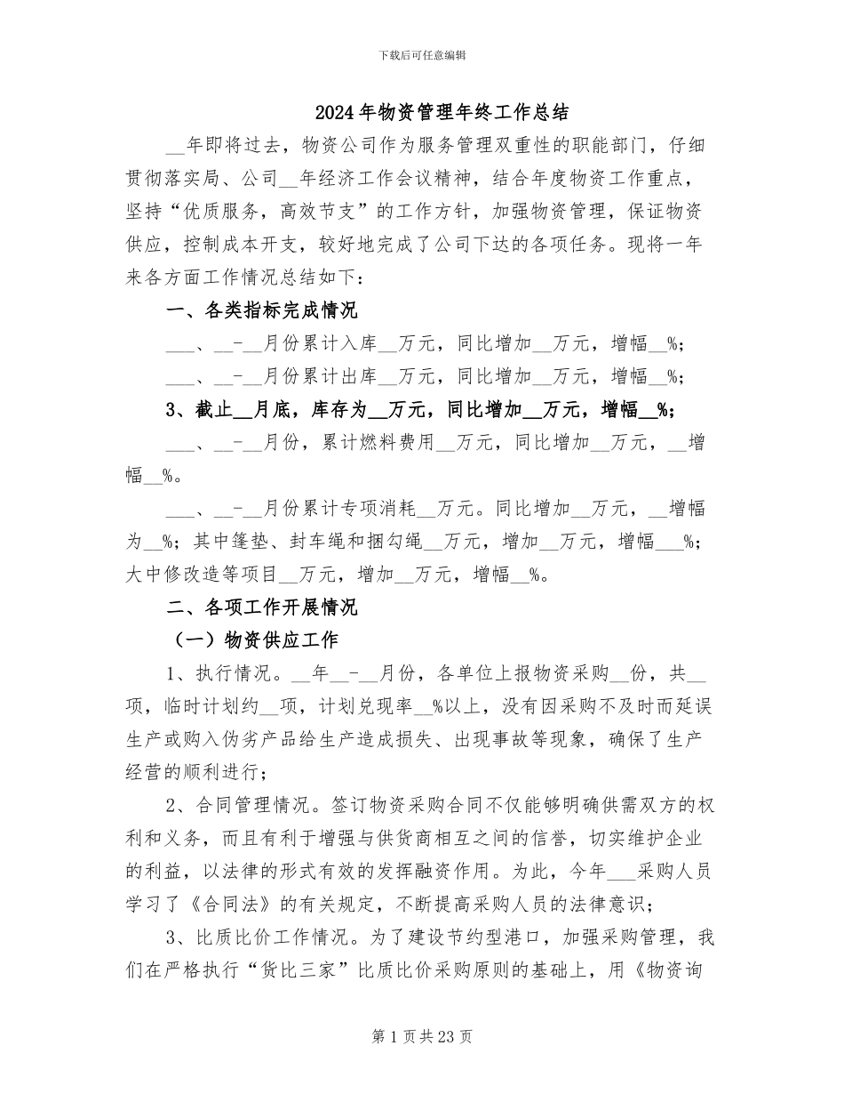 2024年物资管理年终工作总结_第1页