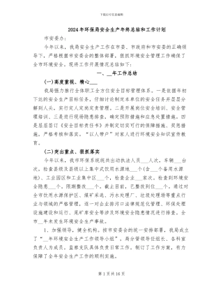 2024年环保局安全生产年终总结和工作计划