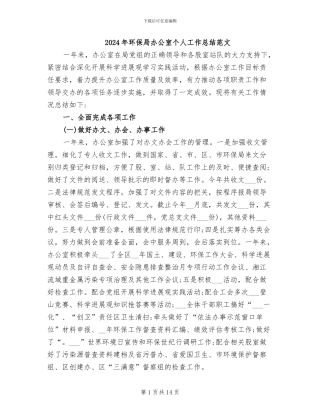 2024年环保局办公室个人工作总结范文