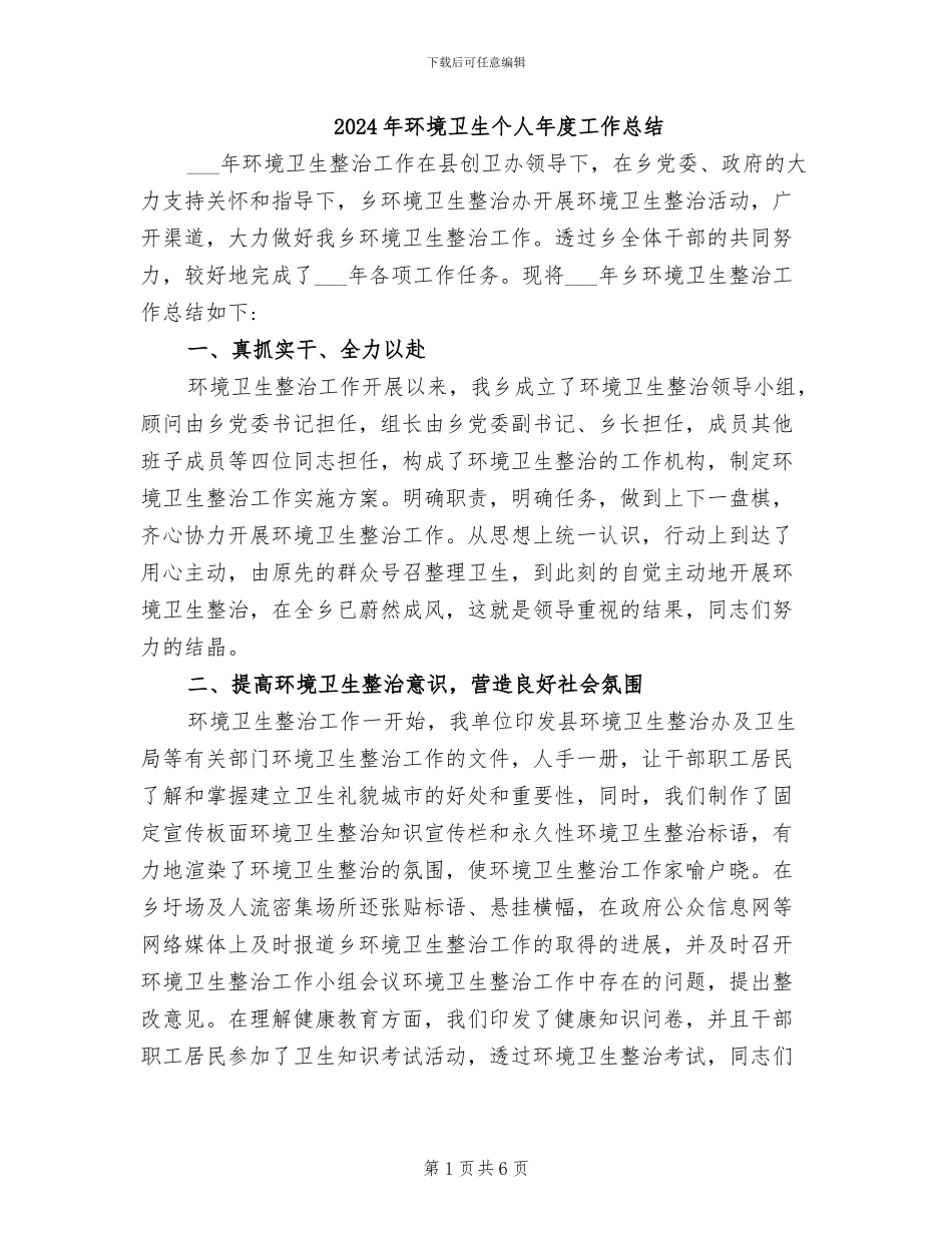 2024年环境卫生个人年度工作总结_第1页