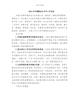 2024年环境整治办半年工作总结