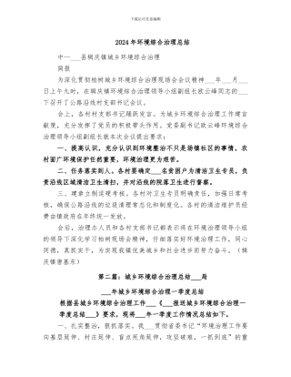 2024年环境综合治理总结