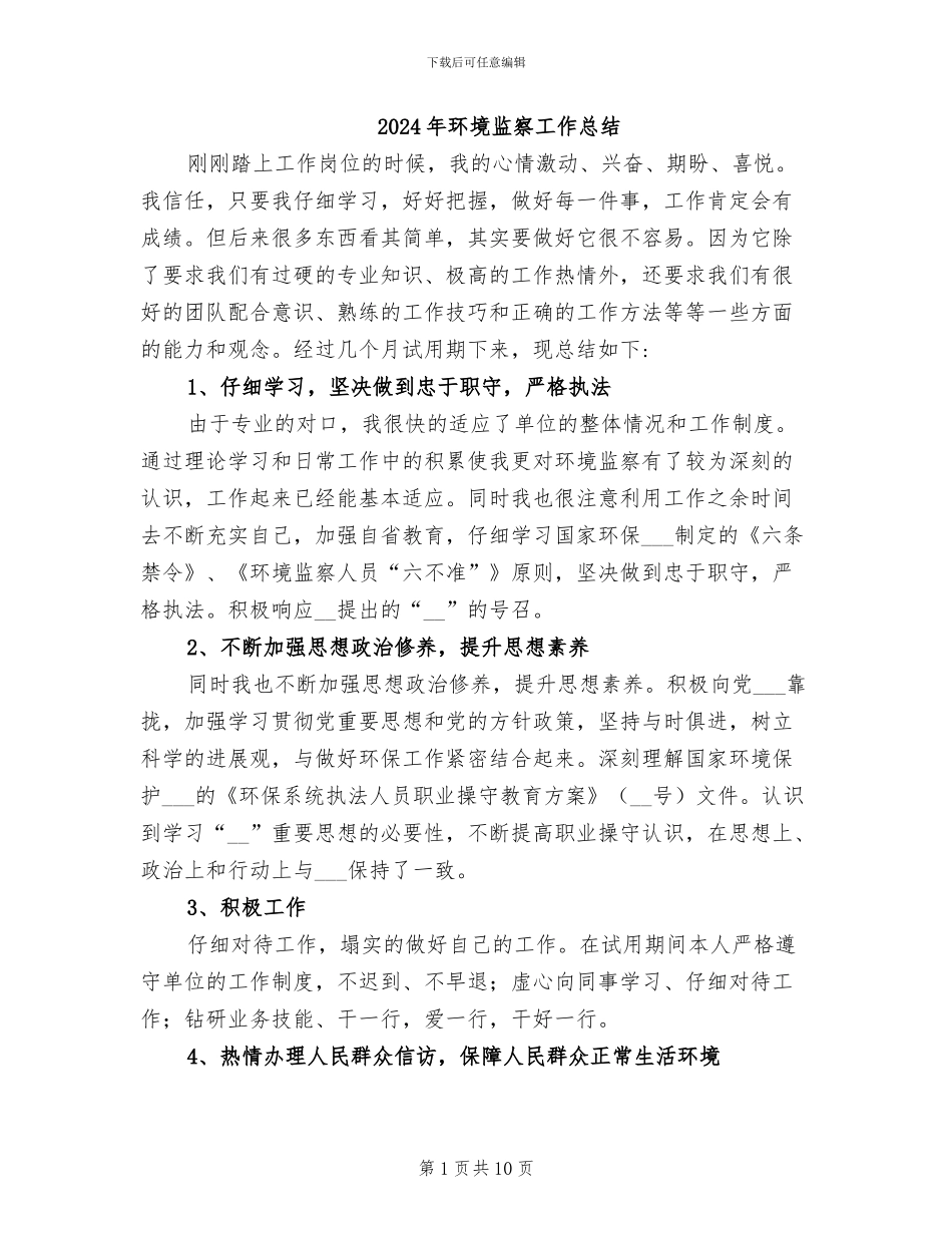 2024年环境监察工作总结_第1页