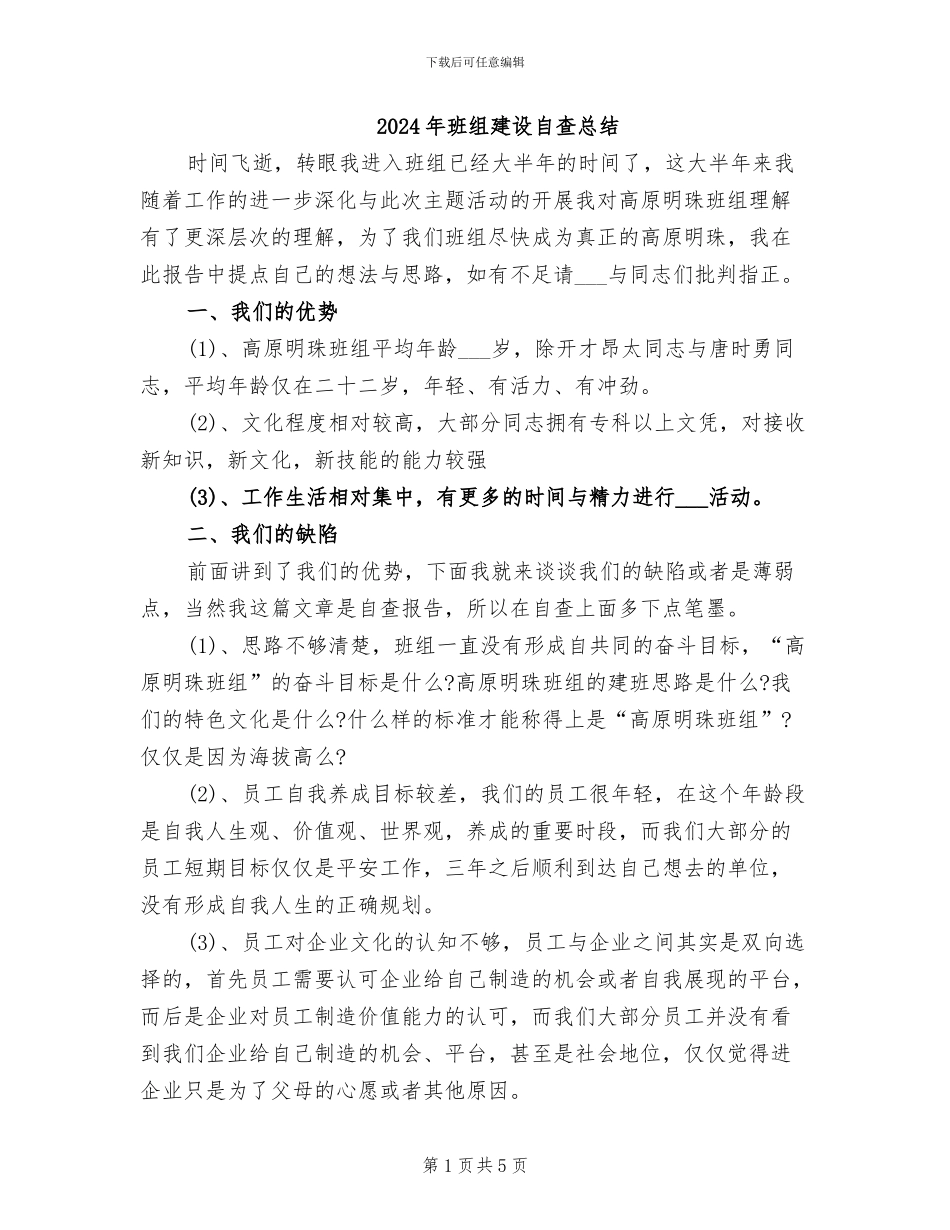 2024年班组建设自查总结_第1页