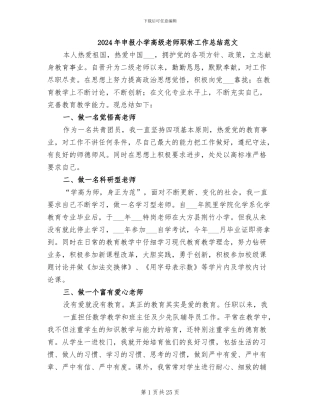 2024年申报小学高级教师职称工作总结范文
