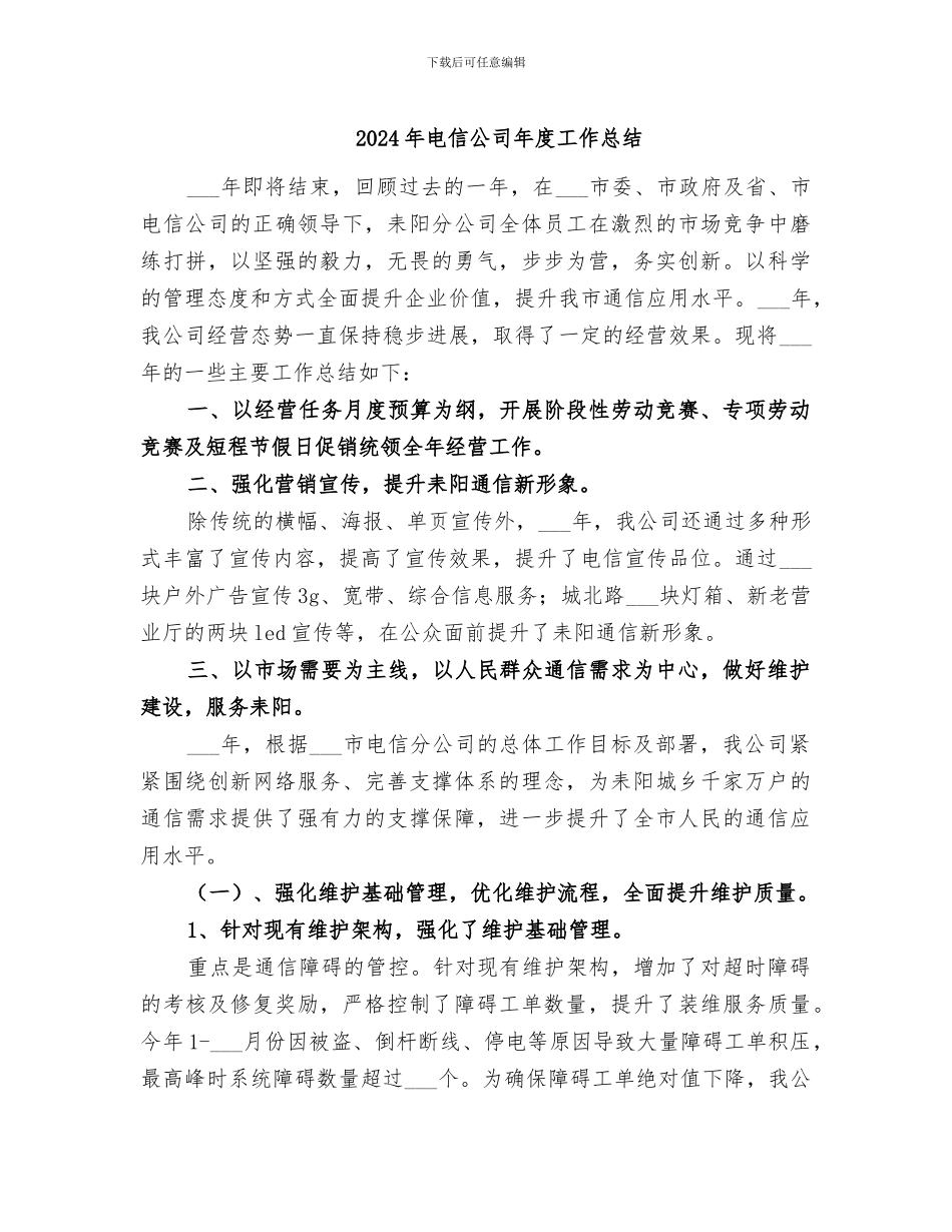 2024年电信公司年度工作总结_第1页
