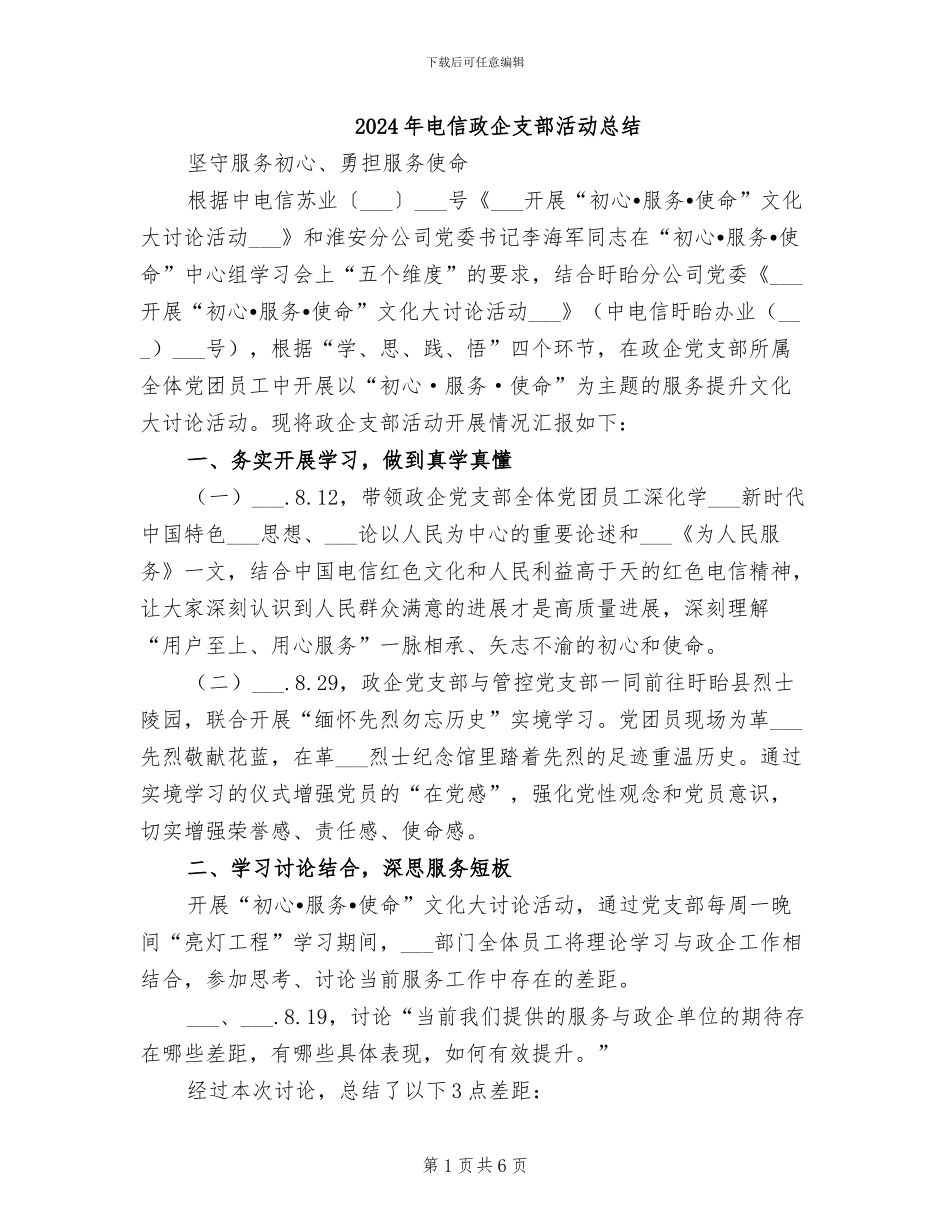 2024年电信政企支部活动总结_第1页