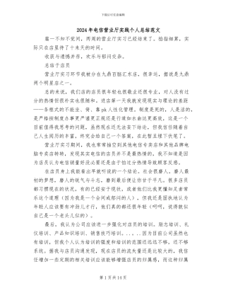 2024年电信营业厅实践个人总结范文