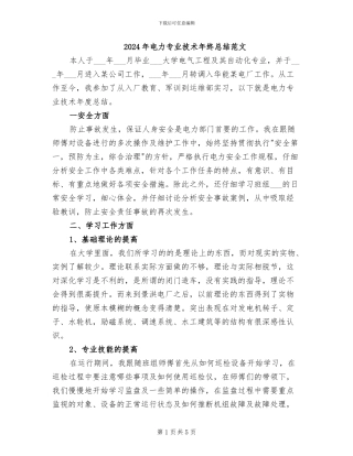 2024年电力专业技术年终总结范文