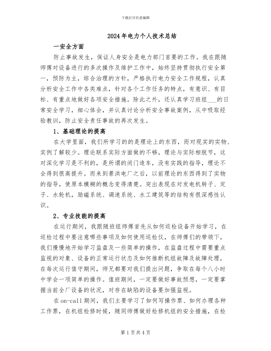 2024年电力个人技术总结_第1页