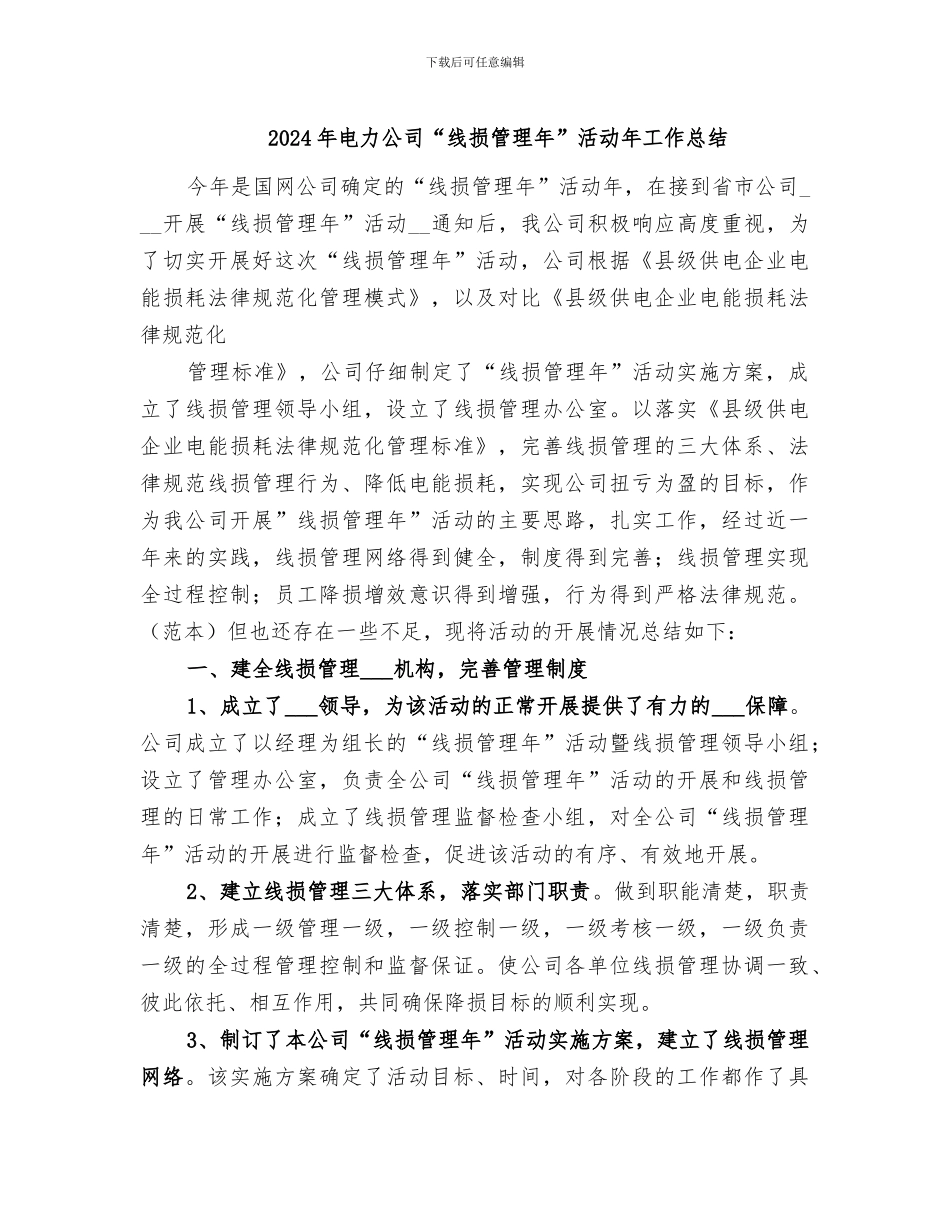 2024年电力公司“线损管理年”活动年工作总结_第1页
