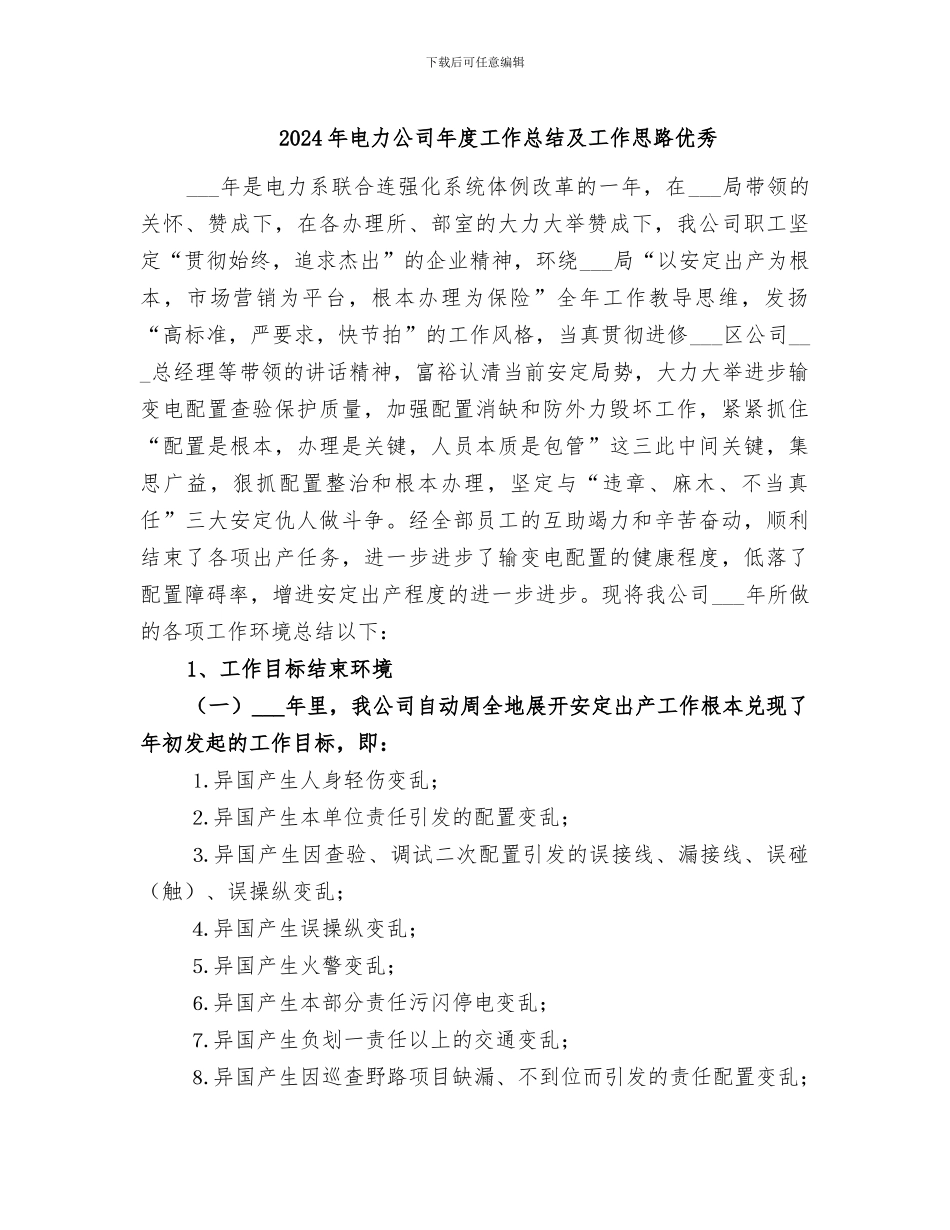 2024年电力公司年度工作总结及工作思路优秀_第1页