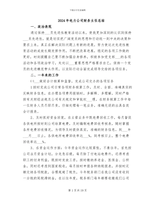 2024年电力公司财务主任总结