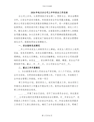 2024年电力分公司上半年安全工作总结