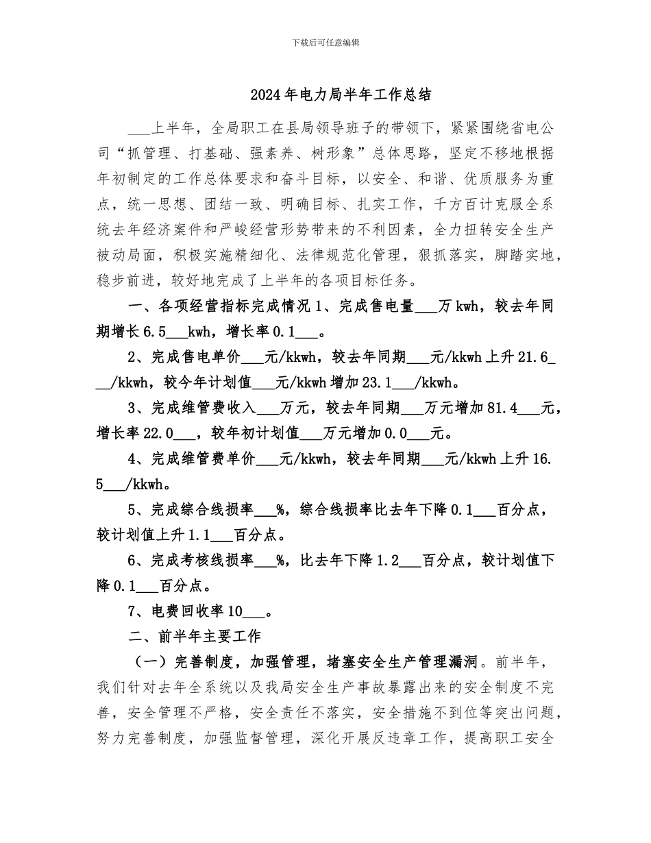 2024年电力局半年工作总结_第1页