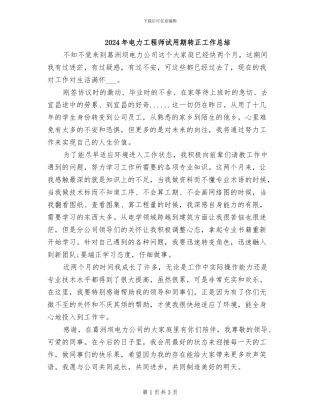 2024年电力工程师试用期转正工作总结