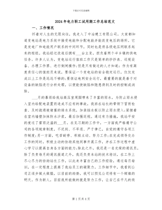 2024年电力职工试用期工作总结范文