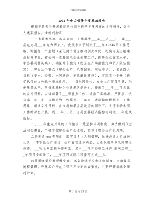 2024年电力领导年度总结报告