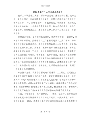 2024年电厂个人专业技术总结书