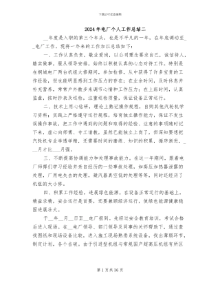 2024年电厂个人工作总结二