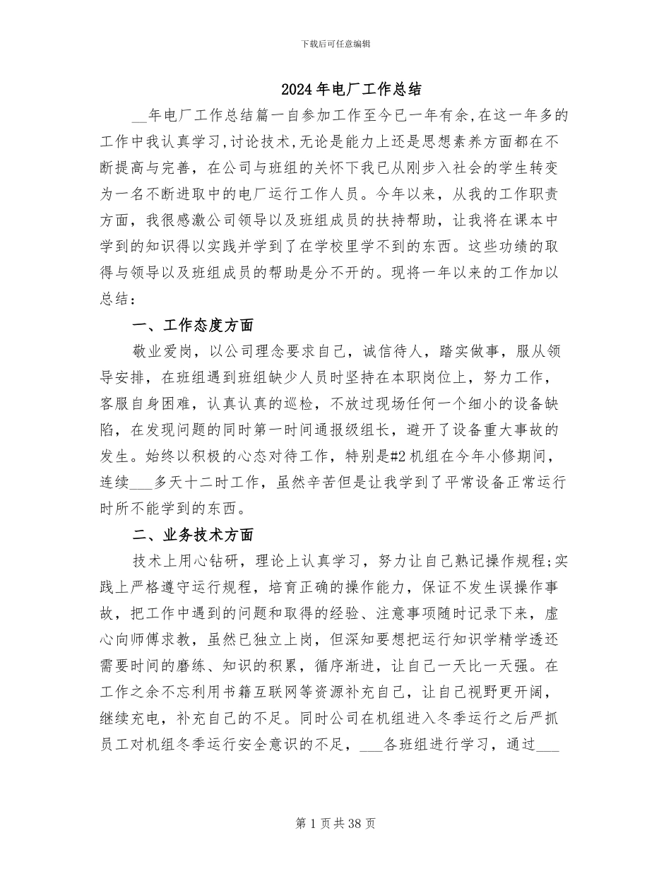 2024年电厂工作总结_第1页