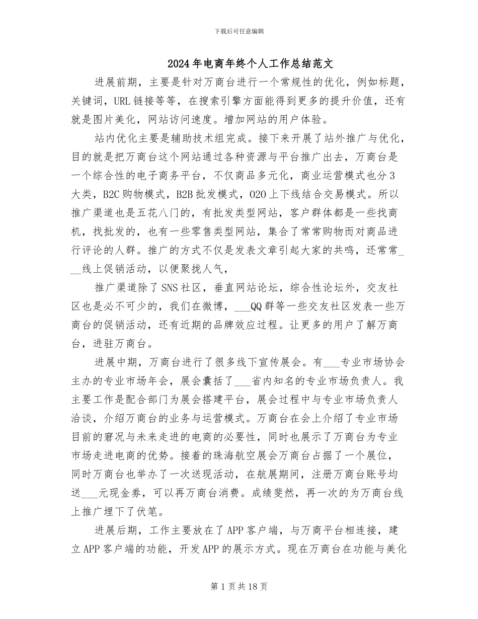 2024年电商年终个人工作总结范文_第1页