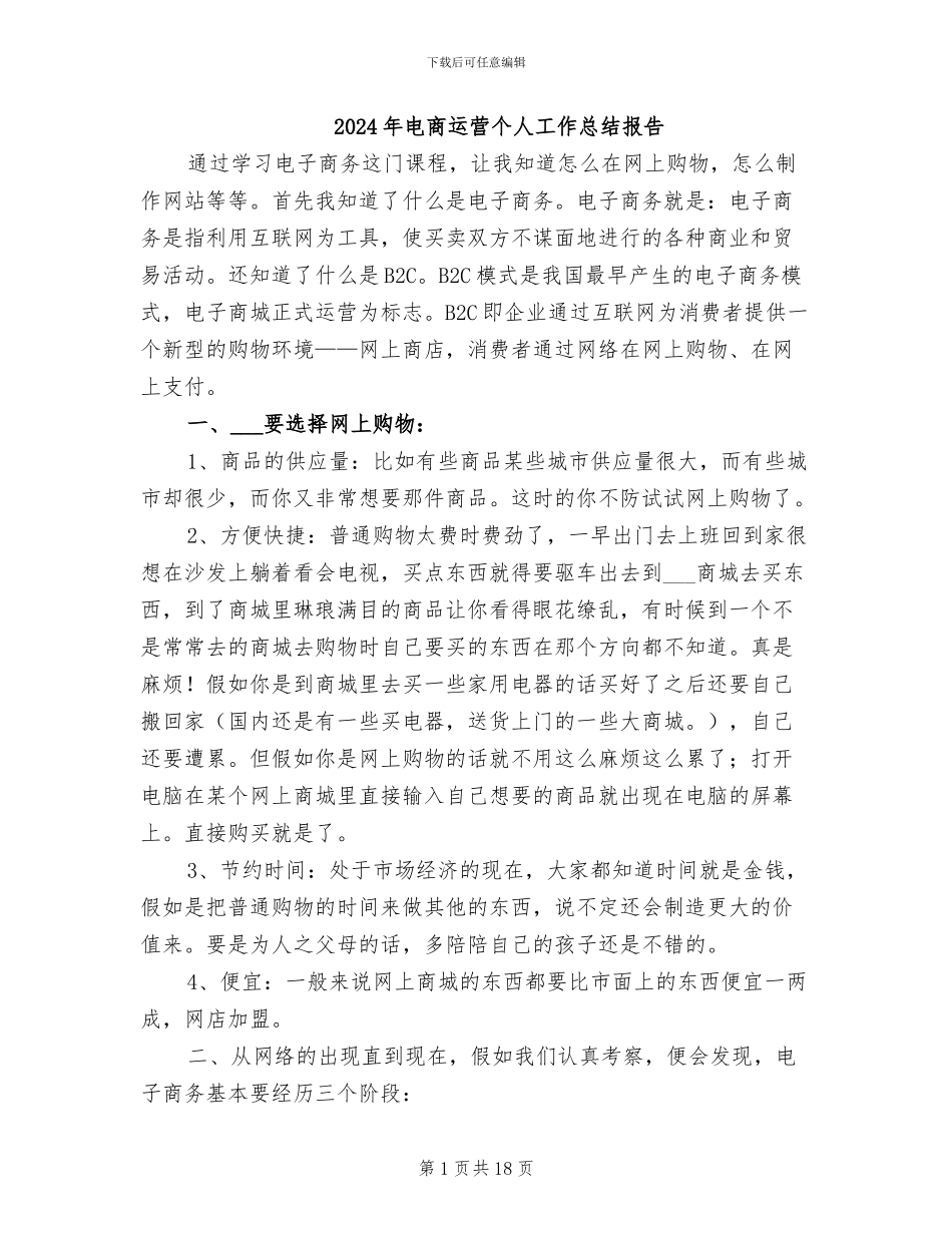 2024年电商运营个人工作总结报告_第1页