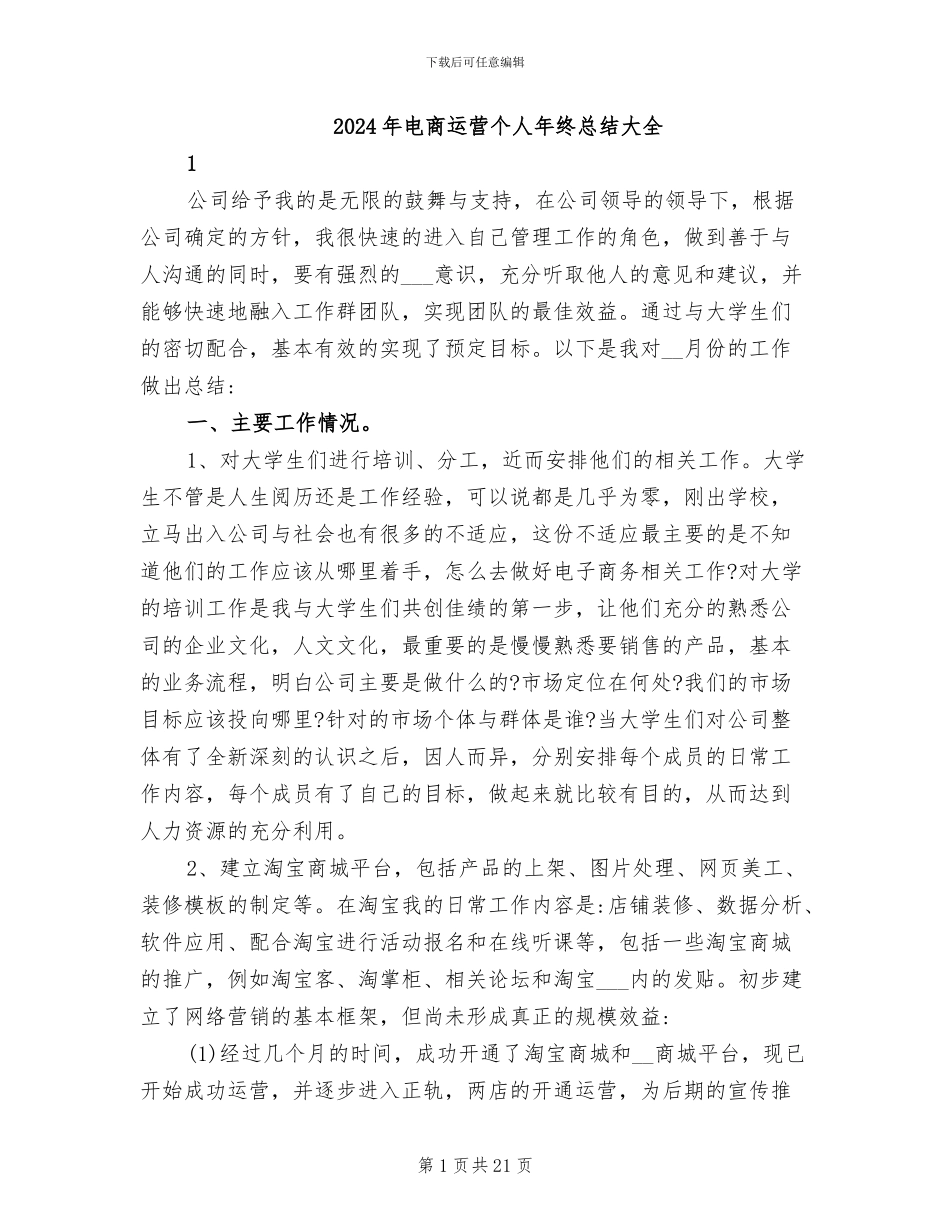 2024年电商运营个人年终总结大全_第1页