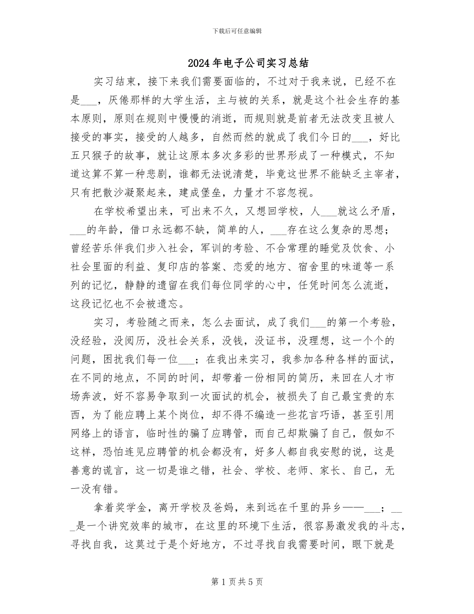 2024年电子公司实习总结_第1页