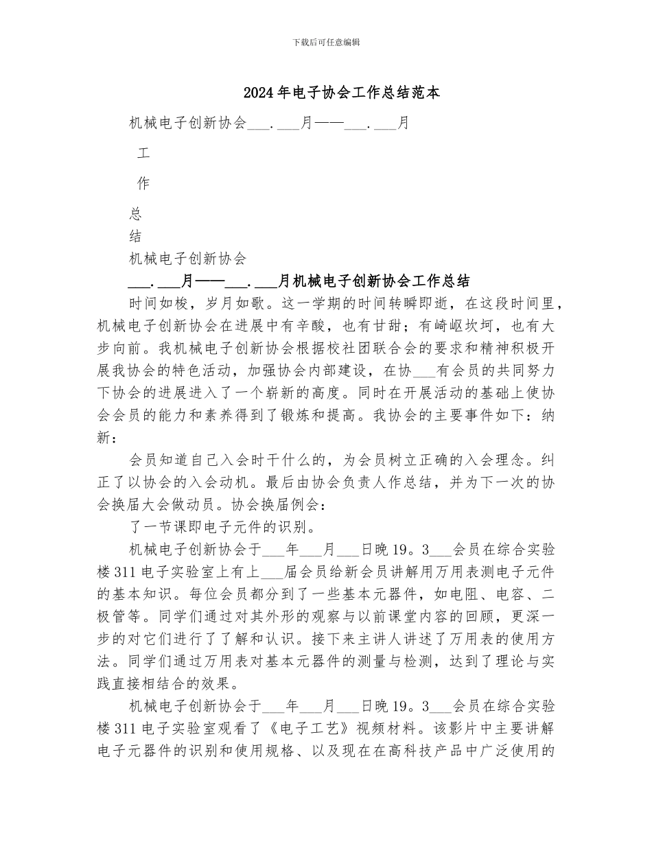 2024年电子协会工作总结范本_第1页
