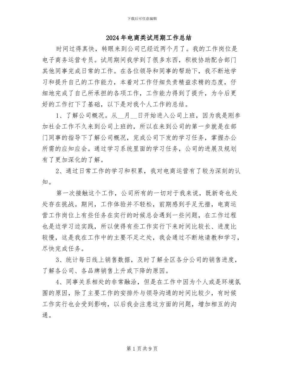 2024年电商类试用期工作总结_第1页