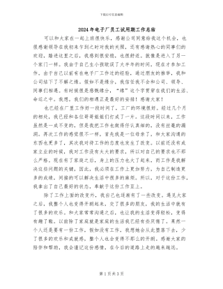2024年电子厂员工试用期工作总结