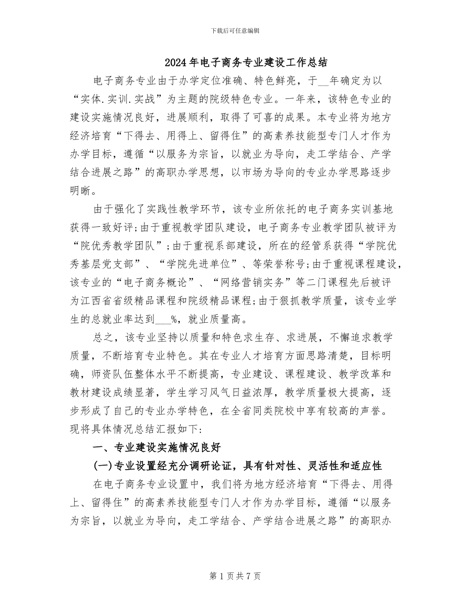 2024年电子商务专业建设工作总结_第1页