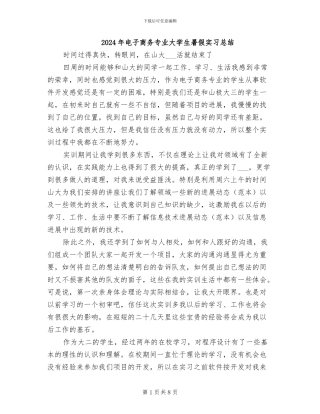 2024年电子商务专业大学生暑假实习总结