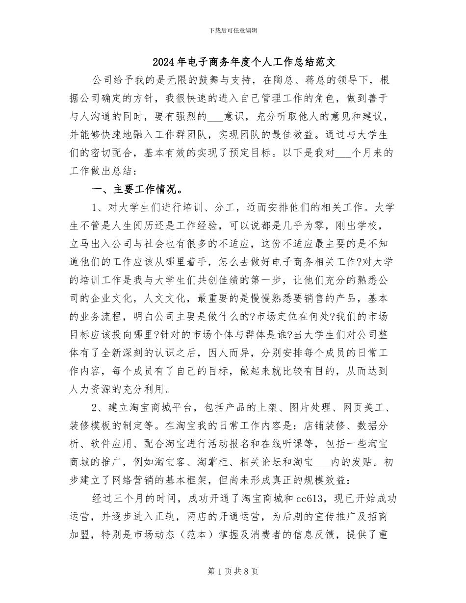 2024年电子商务年度个人工作总结范文_第1页