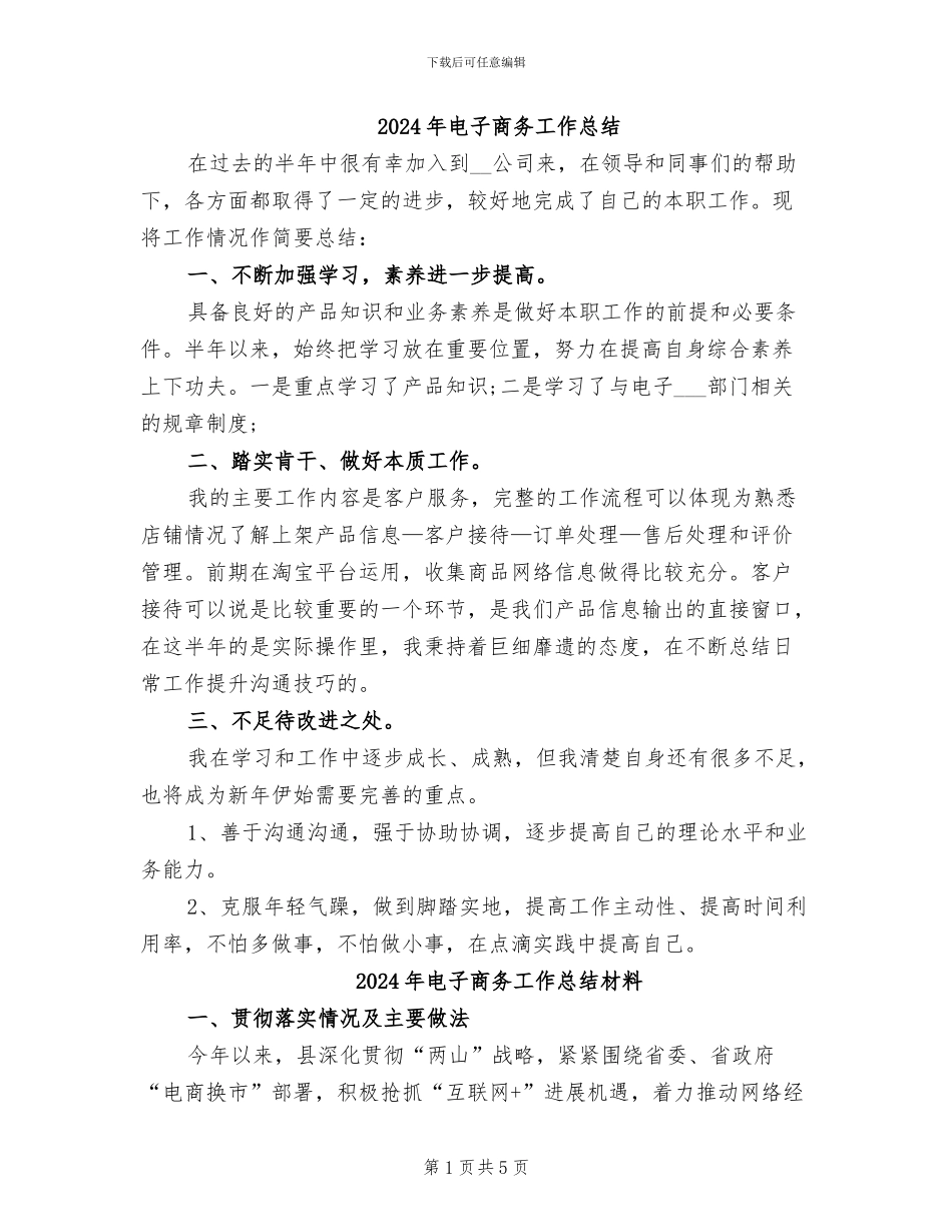 2024年电子商务工作总结_第1页