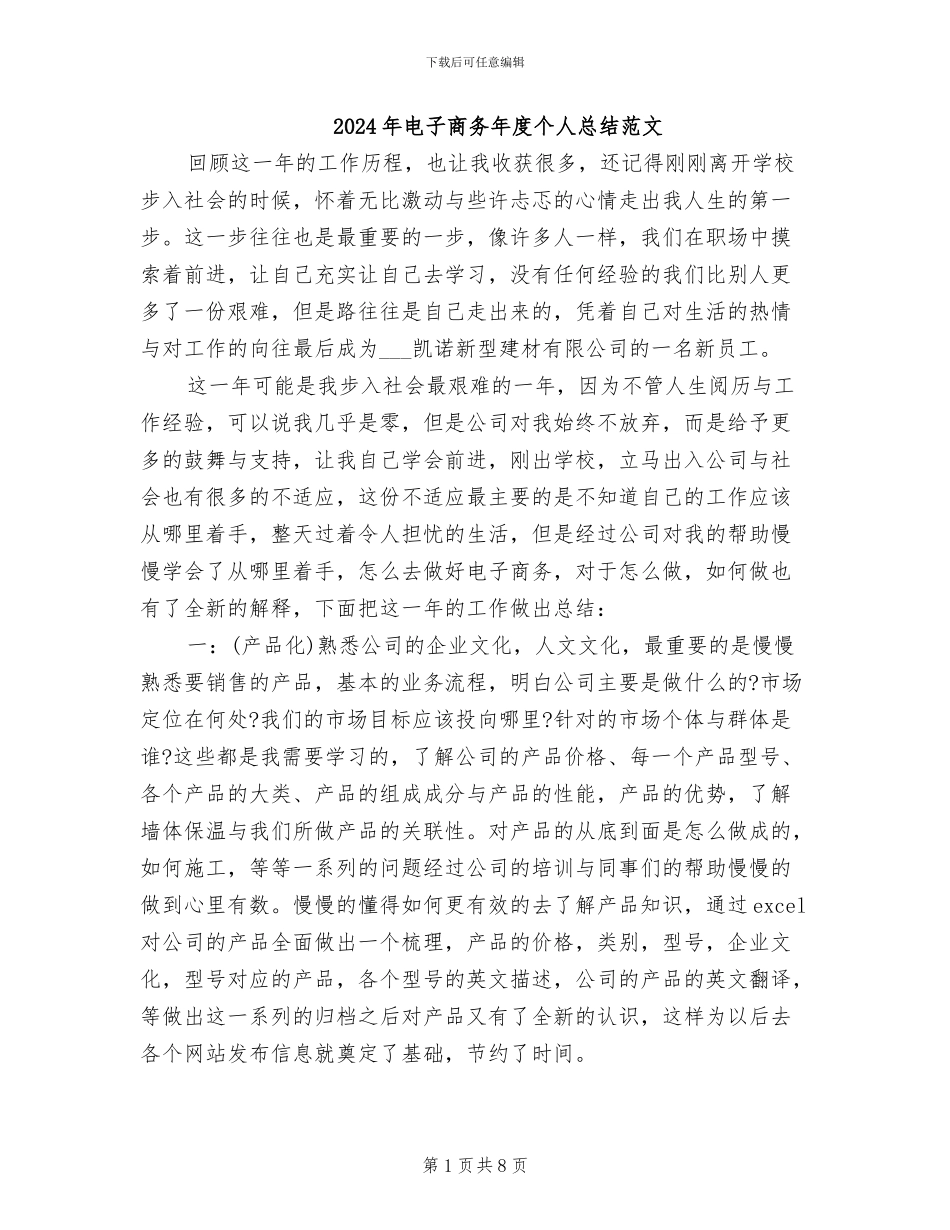 2024年电子商务年度个人总结范文_第1页